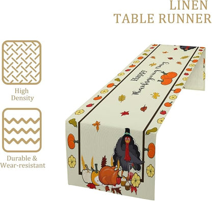 Turkey Table Runner, Thanksgiving Table Runner, Fall Leaves Pattern, 13x36 Inch - Image 3