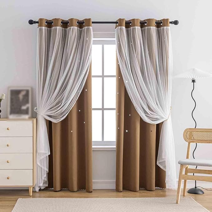 Anytime Romantic Kids Curtain, Hollow-Out Stars Window Curtain Double Layer by Anytime