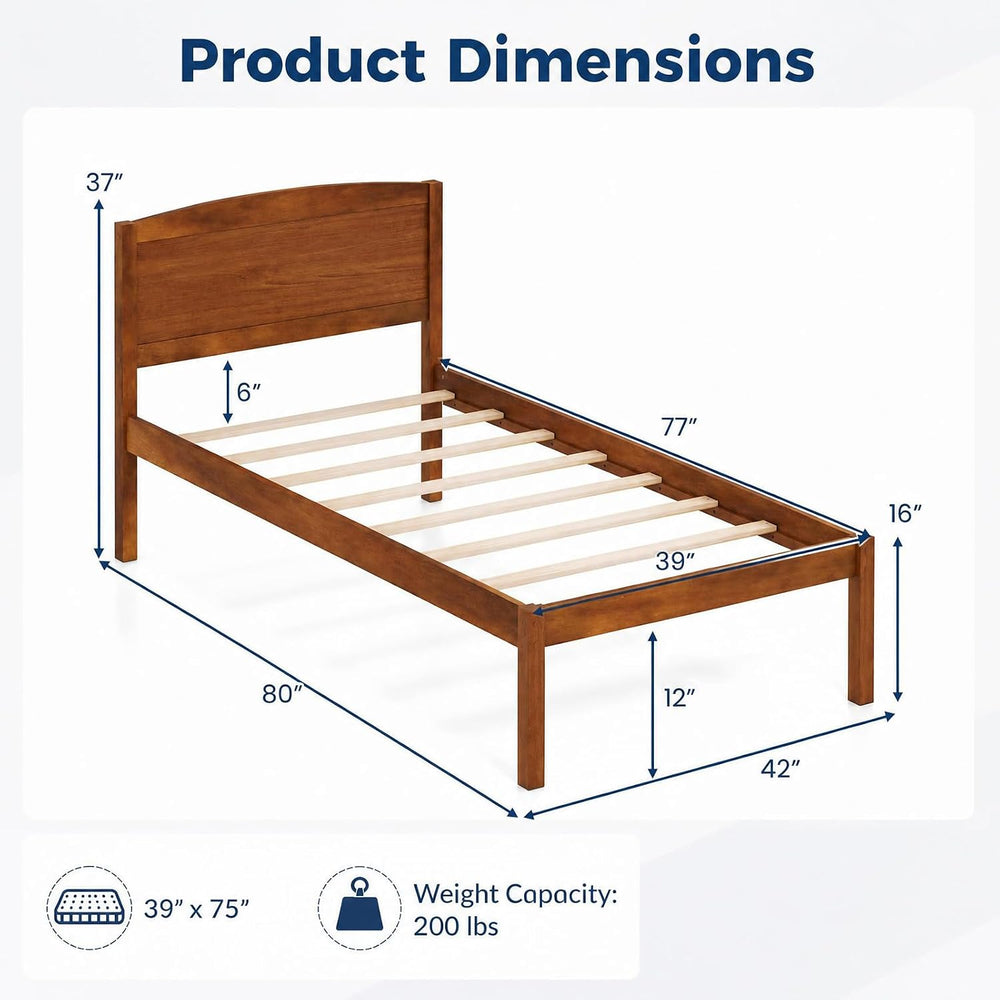 KOMFOTT Twin Size Bed Frame, Wooden Platform Bed with Curved Headboard