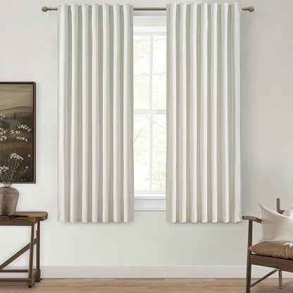 Pleated Curtains with Pin Hooks Linen Kitchen 45 Inch Length 2 Panels Set by QJMYDECO