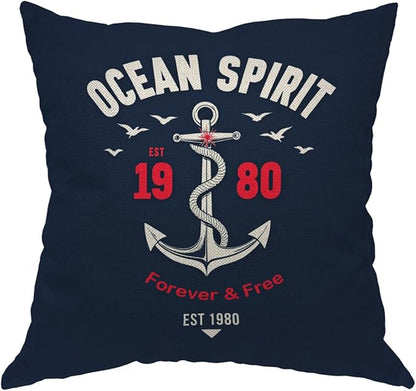 Moslion Nautical Throw Pillow Cover Ocean Spirit Anchor Quote Cotton Linen by Moslion