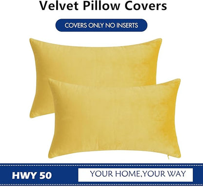 HWY 50 Yellow Velvet Rectangular Throw Pillow Covers 12x20 Inch - Image 6
