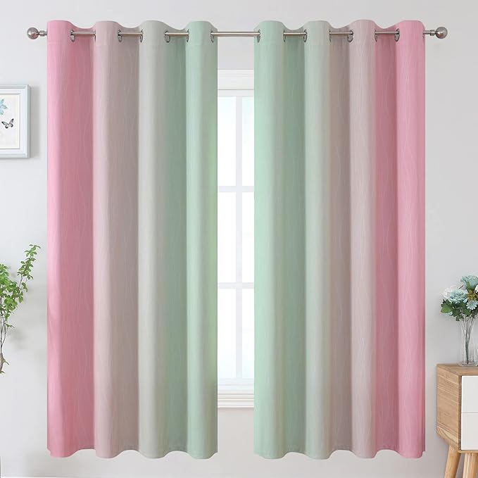 Estelar Textiler Ombre Sage Green and Pink Blackout Curtains 63 Inch Length 2 - Image 2