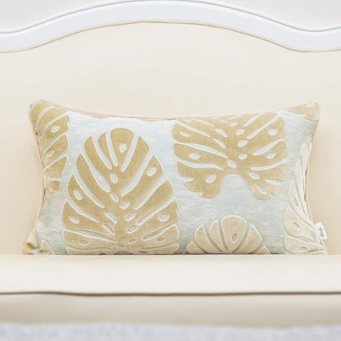 Alerfa 12 x 20 Inch Rectangle Leaf Pillow Embroidery Cut Velvet Cushion Case by Alerfa