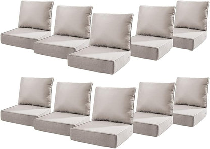 6" Thick Outdoor Cushions 22x24x6, 10-Set Deep Seat Patio Cushions by Pugire