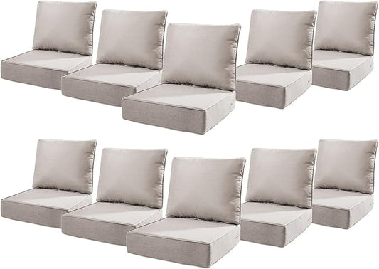 6" Thick Outdoor Cushions 22x24x6, 10-Set Deep Seat Patio Cushions by Pugire