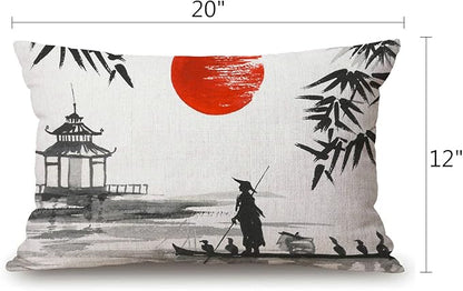 Solekla Throw Pillow Cover Japan Traditional Japanese Painting Man - Image 2