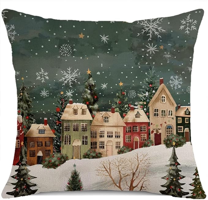 Winter Decorative Rectangle Pillow Cover 20 x 20, Wonderland Forest House by Auomily
