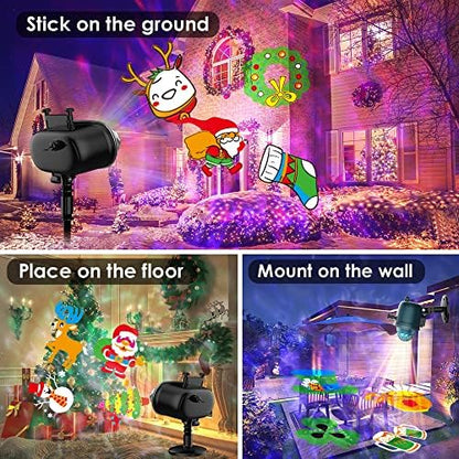 2025 Upgrade Halloween Christmas Projector Lights,2-in-1 Moving Holiday Landscape Lights,30 HD Wave Ocean Effects,Outdoor Waterproof Projection Light for Xmas Halloween Party Garden Decorations