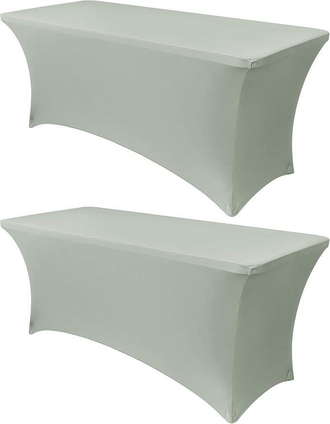 Obstal 2PC Sage Green Tablecloth - 8ft Rectangle Spandex Table Cover by Obstal