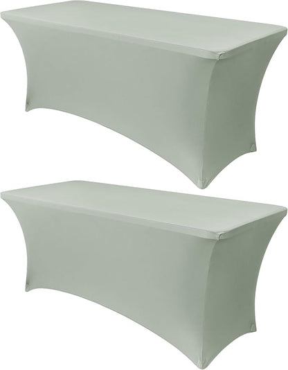 Obstal 2PC Sage Green Tablecloth - 8ft Rectangle Spandex Table Cover by Obstal