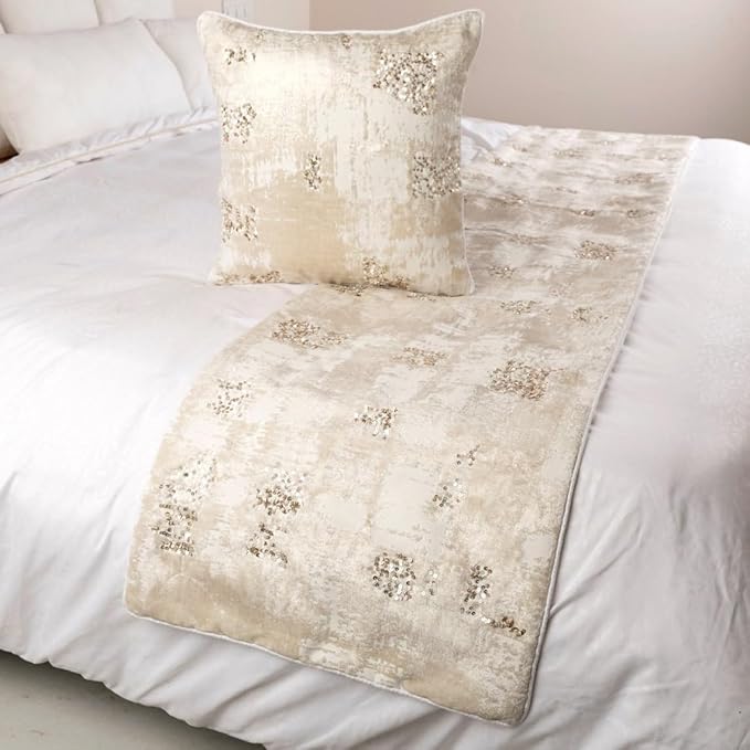 The HomeCentric Ivory Bed Runner, King Size 90"x18" Decorative Bed Runner - Image 4