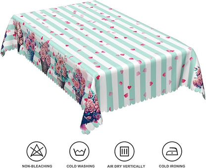 54x70inches Mint and White Stripes Tablecloth Pink Flowers Hearts Printed Table - Image 6