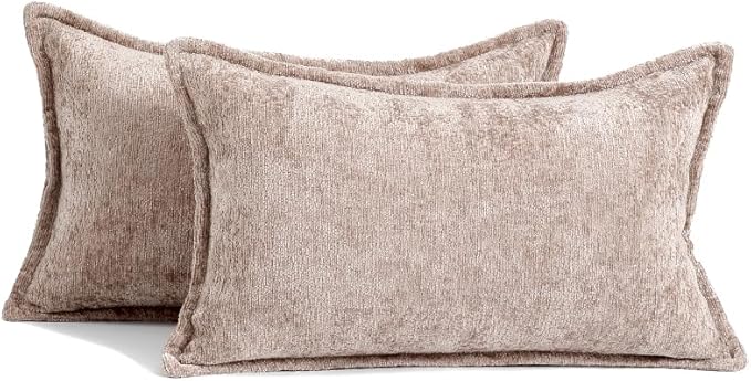 Pack of 2 Khaki Decorative Throw Pillow Covers 12x20 Cozy Soft Chenille Accent - Image 6