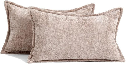 Pack of 2 Khaki Decorative Throw Pillow Covers 12x20 Cozy Soft Chenille Accent - Image 6