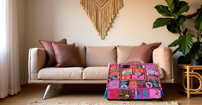 CRAFT KALA Indian Square Patchwork Traditional Pouf Cover Indian Living Room - Image 4