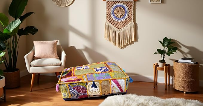 CRAFT KALA Indian Square Patchwork Traditional Pouf Cover Indian Living Room - Image 7