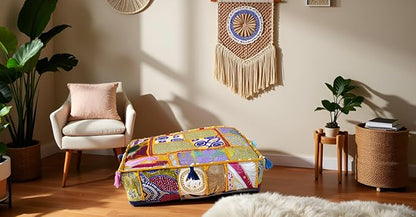 CRAFT KALA Indian Square Patchwork Traditional Pouf Cover Indian Living Room - Image 7