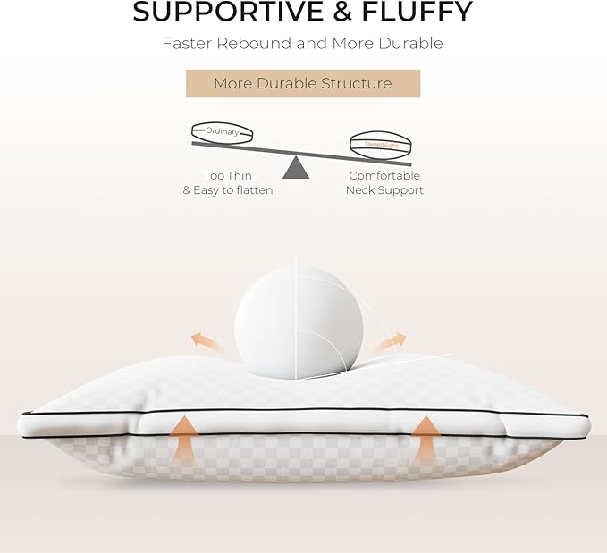 Sweetnight Standard Pillows Set of 2, Hotel Bed Pillows Fluffy Gusseted - Image 4