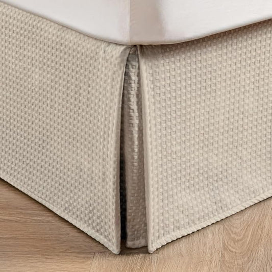 MIYE Pleated Waffle Weave Bed Skirt, Tailored Dust Ruffle 14 Inch Drop Easy Fit by MIYE