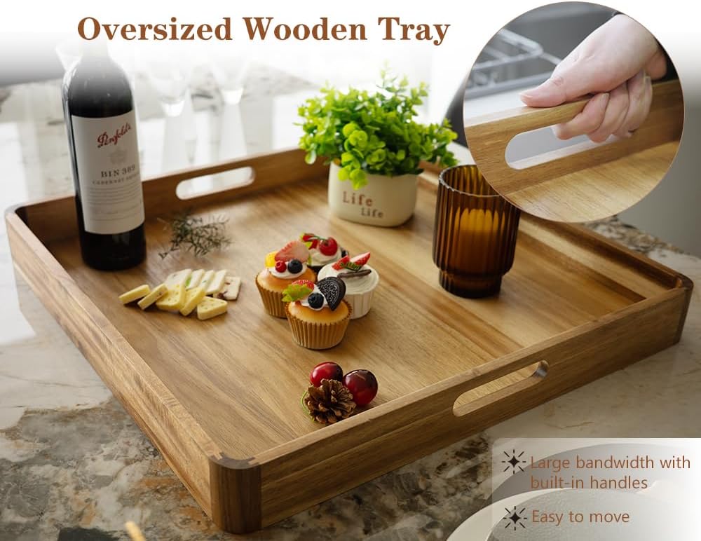 Extra Large Ottoman Tray, Big Wooden Serving Trays, Rectangle