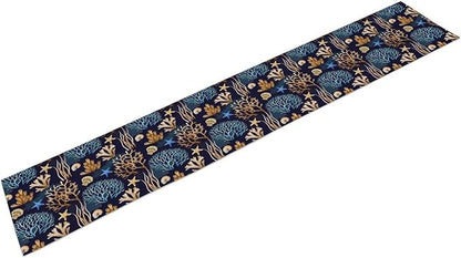 Ocean Coastal Table Runner, Coral Shell Starfish Seaside Nautical Beach Navy - Image 2