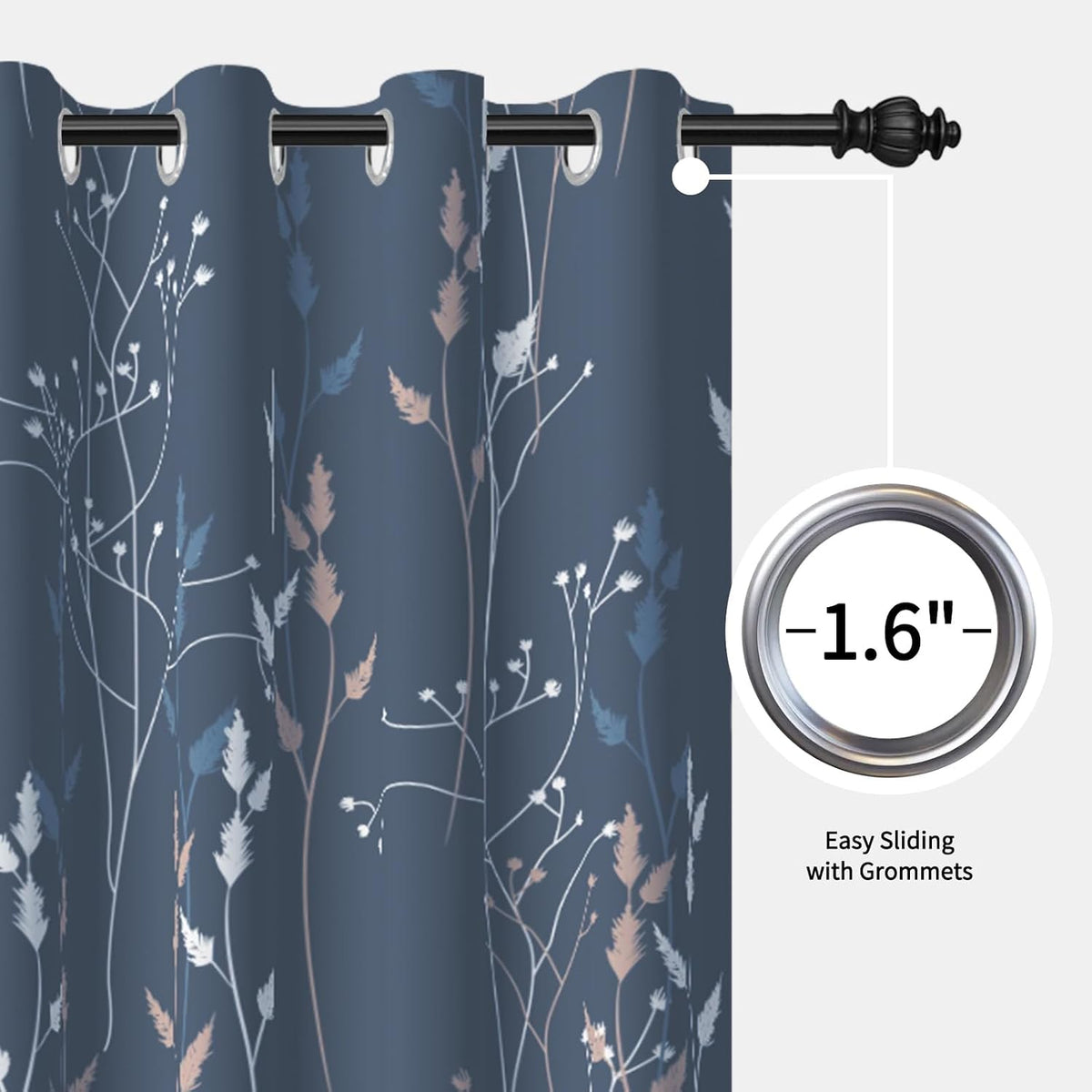 blue leaves blackout curtains 63 inch length, room, package contents