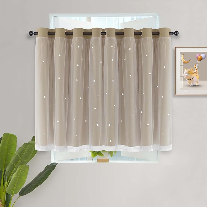 Kinryb Star Cut-Out Blackout Curtains Short Kids Curtains - Image 2