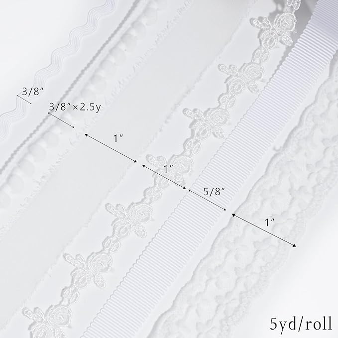 LaRibbons White Ribbons for Crafts 6 Rolls 27.5 Yards TTL Thin Ribbon for - Image 7