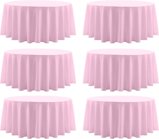 Round Tablecloth 132 Inch 6 Pack Pink Tablecloths Washable Decorative Linen by AOCOZHomeLifeMuseum