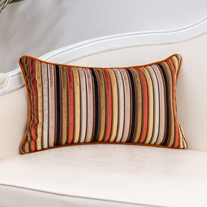 Yangest Orange Striped Throw Pillow Cover Multicolor Velvet Cushion Cover by Yangest