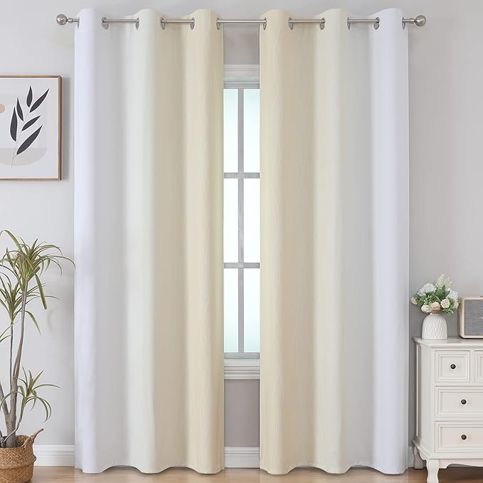Estelar Textiler Beige and Greyish White Blackout Curtains - Image 2