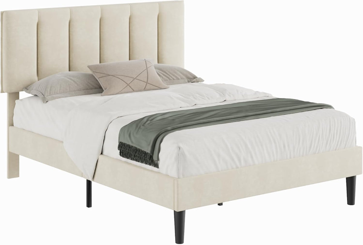 vecelo full size bed frame with upholstered headboard, view 9
