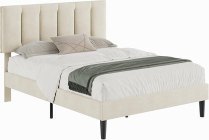 vecelo full size bed frame with upholstered headboard, view 9