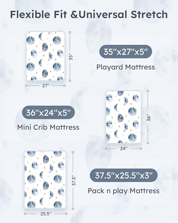 Pack and Play Sheets Fitted 3 Pack, Mini Crib Sheets - Image 3