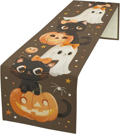 Halloween Pumpkin Table Runner, Cotton Dining Table Runner, Coffee Table Decor by Hliyty
