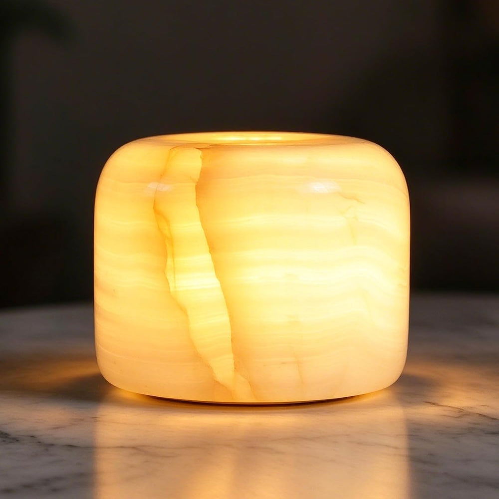 Natural Marble Touch Table Lamp, Cordless Bedside Pat Dimmable Night Light