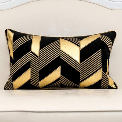 Alerfa 12 x 20 Inches Black Geometric Gold Leather Striped Cushion Cases by Alerfa