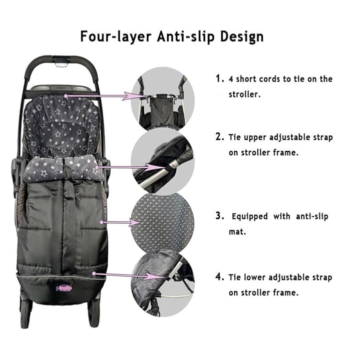 Front Height Adjustable Winter Waterproof Stroller Bunting Bag, Winter Stroller - Image 3
