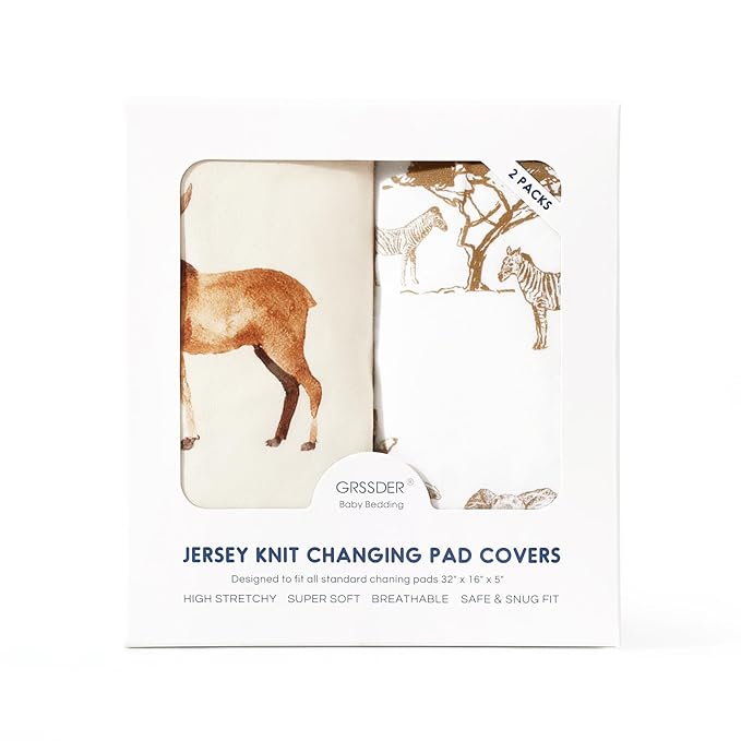 GRSSDER Stretch Ultra Soft Jersey Knit Changing Pad Cover Set 2 Pack, Change - Image 4