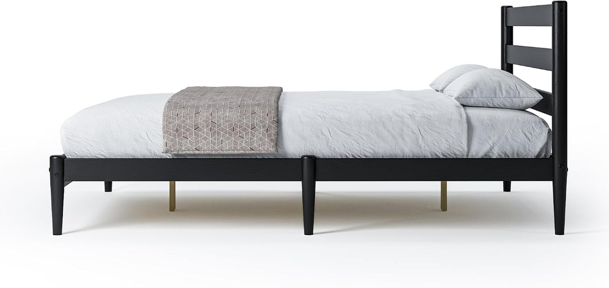 camaflexi mid-century modern platform bed/solid wood/slat headboard/mattress foundation, side view