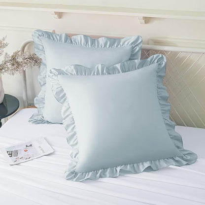 KKJIAF Ruffle Pillow Cases 18x18 Inches, Dusty Blue Square Ruffled Pillow by KKJIAF