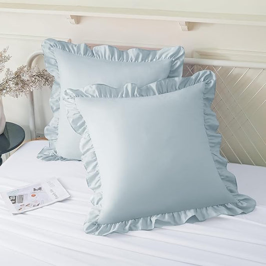 KKJIAF Ruffle Pillow Cases 18x18 Inches, Dusty Blue Square Ruffled Pillow by KKJIAF