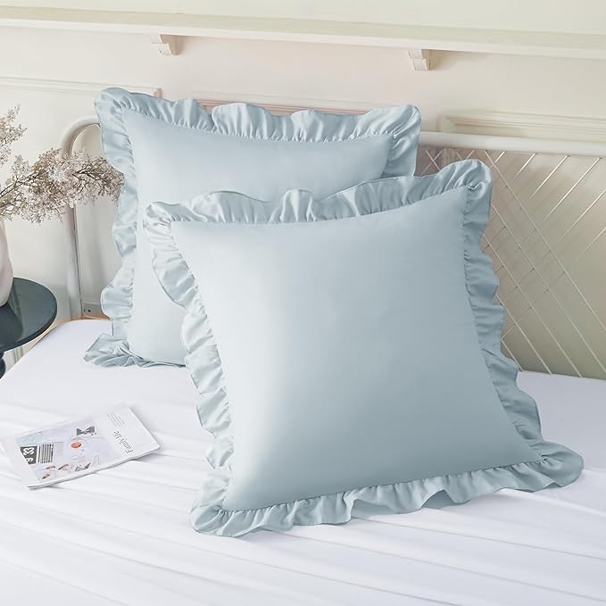 KKJIAF Ruffle Pillow Cases 26x26 Inches, Dusty Blue Square Ruffled Pillow by KKJIAF