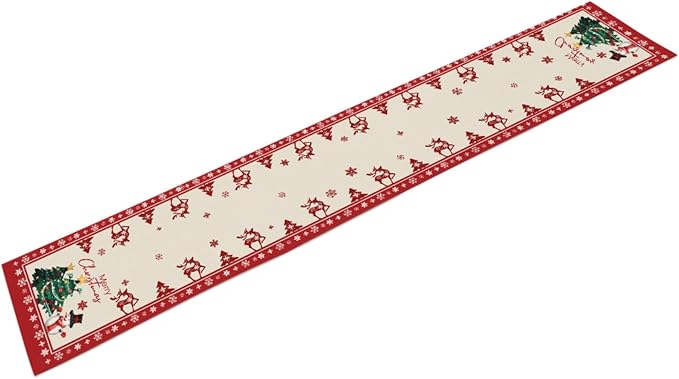 Merry Christmas Table Runner, Snowman Deer Snow Linen Table Runners, Snowflake - Image 3