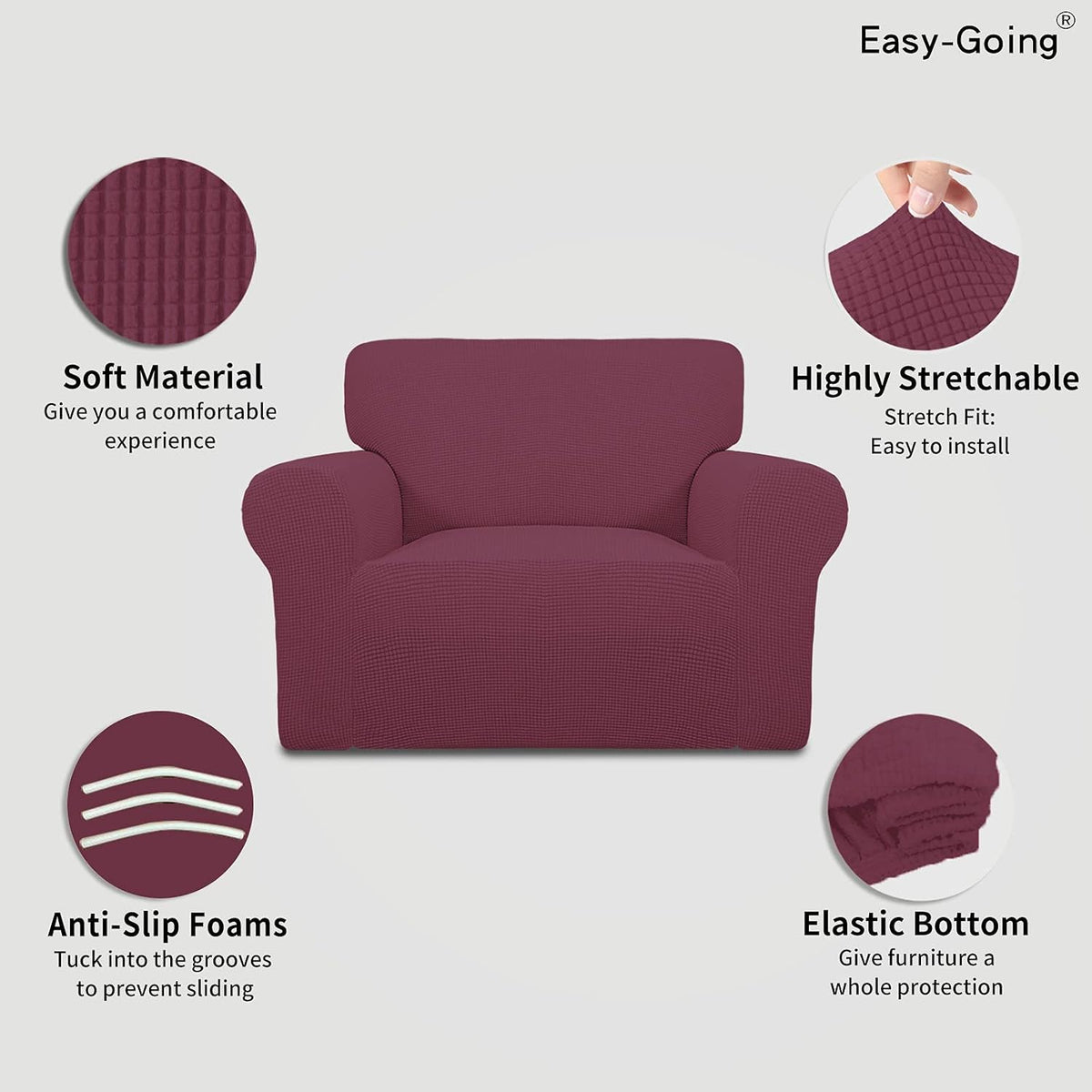 easy-going stretch oversized chair slipcover with arm washable, close-up detail
