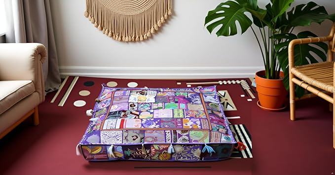 CRAFT KALA Indian Square Patchwork Traditional Pouf Cover Indian Living Room - Image 5