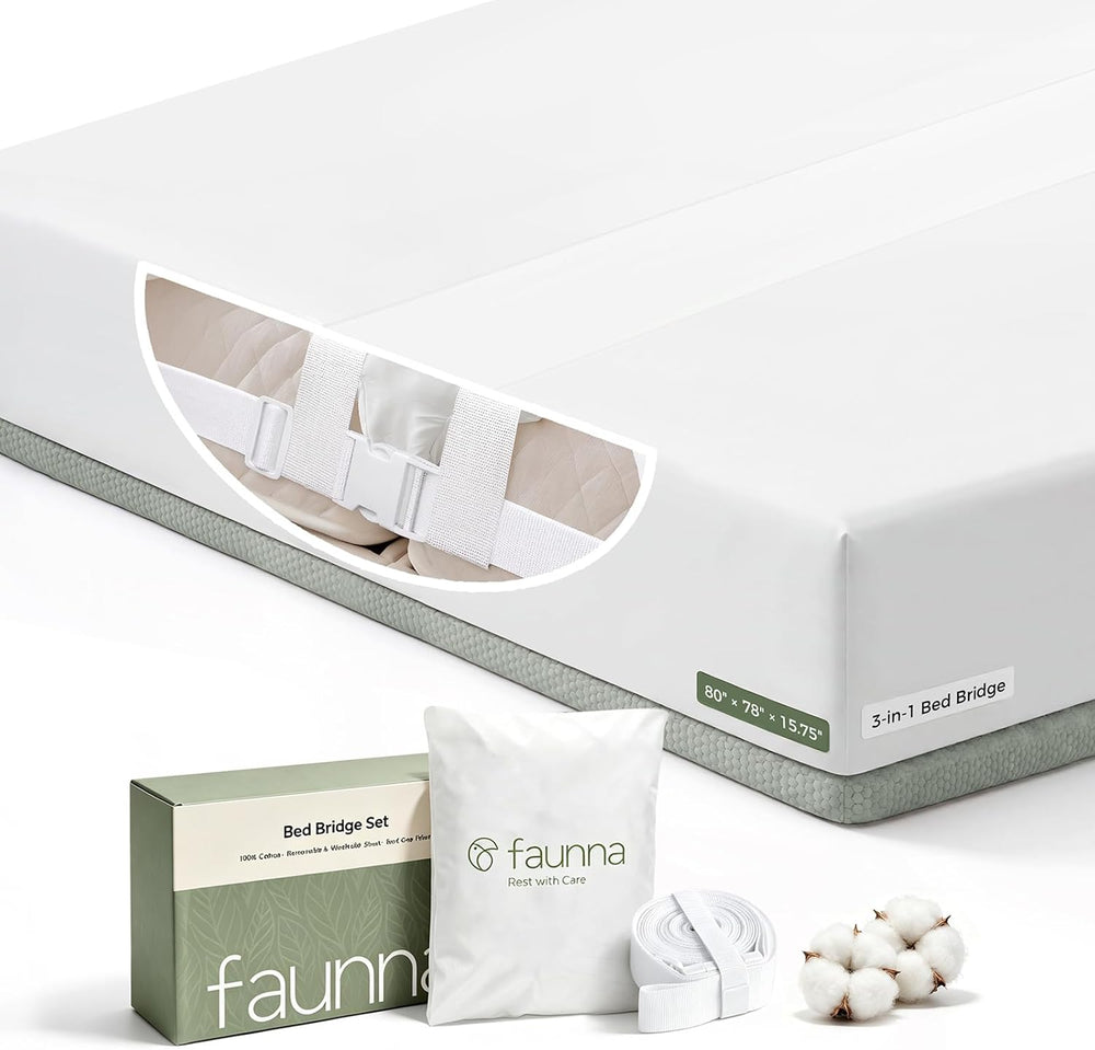 FAUNNA 3 in 1 Bed Bridge Twin to King, Bed Gap Filler with Cotton Sheet