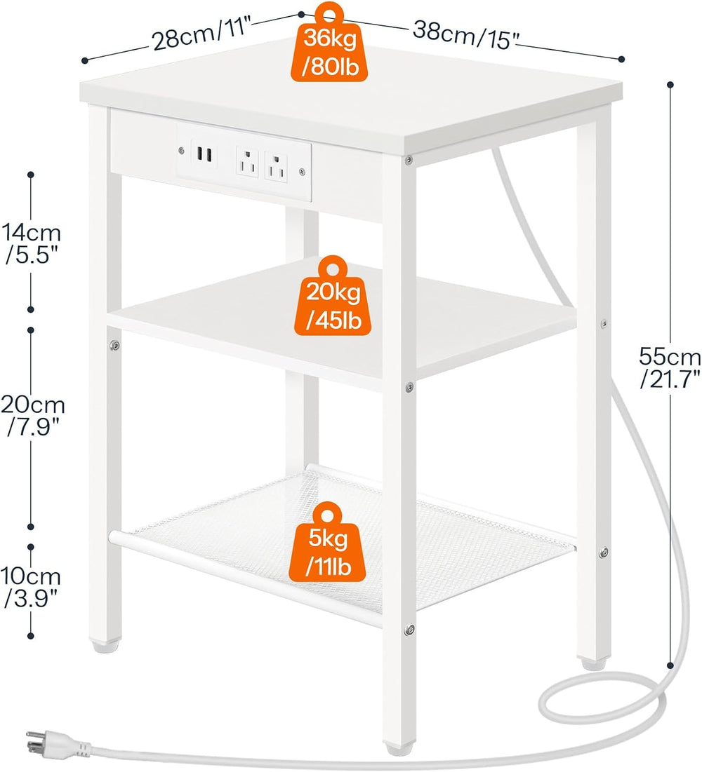 HOOBRO Side Table with Charging Station, Small End Table for Small Space