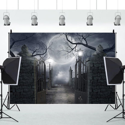 10x8ft Halloween Full Moon Cemetery Forest Photo Backdrop Decor